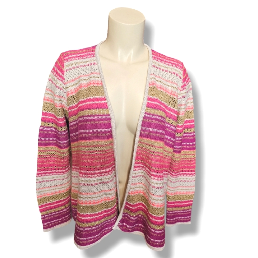 Charter Club metallic crochet open faced cardigan. PM